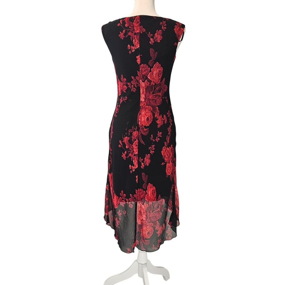 Connected Apparel Red Floral Beaded Hi Low Dress Size Small Romantic Goth Formal - Picture 8 of 12